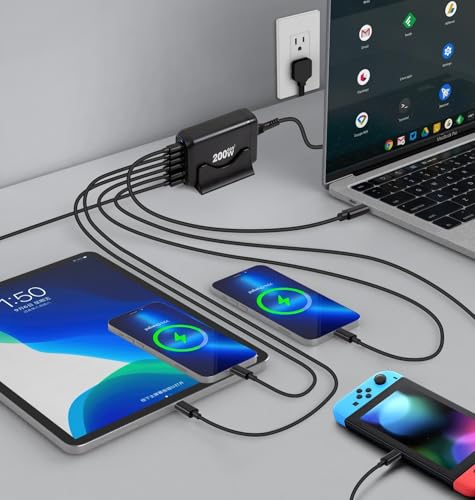 200W USB C Charger, 6 Ports GaN Fast Charging Station, Black - Image 4