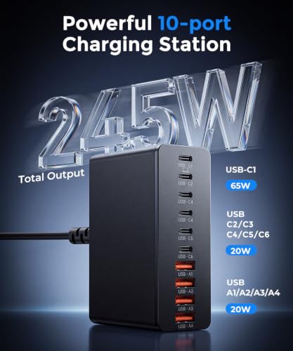 USB C Charging Station 10 Port with 4 Cables,245W Ga | Charging & Powe - Image 3