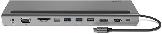 Belkin USB C Hub, 11-in-1 Multi-Port Laptop Dock with 4K HDMI, DP, VGA, USB C Docking Station with 100W Power Delivery, USB A, Gigabit Ethernet, SD, MicroSD, 3.5mm Port For MacBook Pro, Air and More