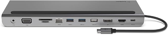 Belkin USB C Hub, 11-in-1 Multi-Port Laptop Dock with 4K HDMI, DP, VGA, USB C Docking Station with 100W Power Delivery, USB A, Gigabit Ethernet, SD, MicroSD, 3.5mm Port For MacBook Pro, Air and More