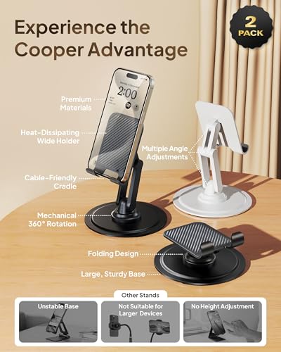 COOPER 360° Stand Rotating Cell Phone Stand for Desk, Desktop Phone Holder