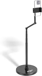 NEEWER Entry Level Version Phone Floor Stand, Adjustable Office Table Bedside Cell Phone Holder Clamp Holder Mount Compatible with iPhone Samsung Android for Video Recording, Weighted Metal Base, X9