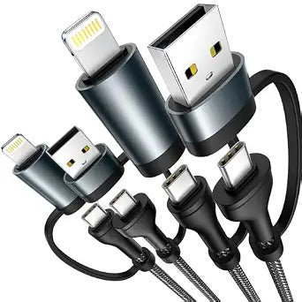 4 in 1 Charging Cable [2Pack 6.6FT] 60W Fast Charging Cord Apple MFi Certified Lightning Cable Nylon Braided Multi USB C Cable for iPhone 16/15 14 13 iPad Samsung Galaxy MacBook iPad Tablets and More