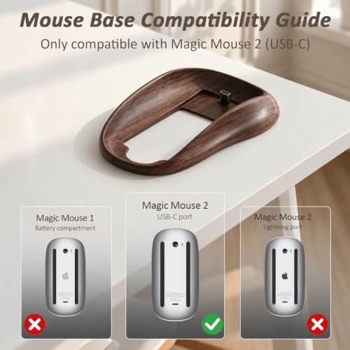 Walnut Wood Apple Magic Mouse Grip USB‑C Connector, Comfortable Ergonomic Mouse Rest, Natural Walnut Wood Construction, Perfect for Home & Office Desks