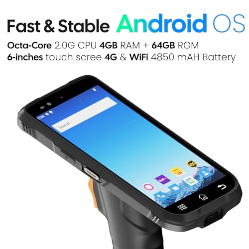 RAYOUNGTEK Rugged Android Barcode Scanner Handheld PDA Mobile Computer with Pistol Grip, 6.0" Display Octa-Core 2.0GHz 4GB+64GB Build-in Zebra SE4710 Engine, 4G LTE/WiFi Warehouse Inventory Scanner