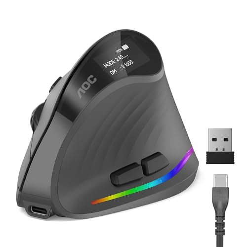 AOC Ergonomic Mouse, 2.4GHz Wireless Bluetooth Vertical Mouse, Rechargeable - Image 2