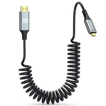 Coiled Micro HDMI to HDMI Cable 1FT-3FT, 4K HDMI to Micro HDMI Coiled Cable