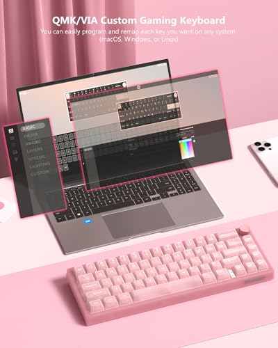 Womier 60% Keyboard QMK/VIA, Pink Gaming Mechanical Keyboard Creamy - Image 3