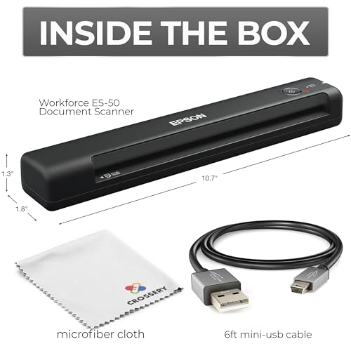 Workforce Es-50 Portable Document Scanner for Laptop - Complete Bundle for Pc and Mac – Best Travel Photo Scanner, with Feeder, Wireless, Mobile Friendly, Mini USB Cable Included (Renewed)
