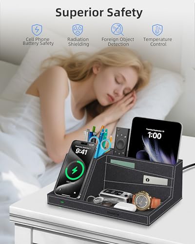 Wireless Charger with Desk Organizer, Fast Charging Station