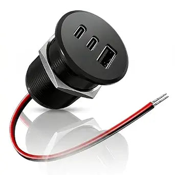 90W All-Aluminum RV USB Outlet 12V/24V 3 Ports Recessed Mount Wall