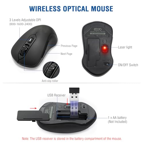 Wireless Keyboard and Mouse Combo, EDJO 2.4G Full-Sized Ergonomic Computer Keyboard with Wrist Rest and 3 Level DPI Adjustable Wireless Mouse for Windows, Mac OS Desktop/Laptop/PC - Image 6