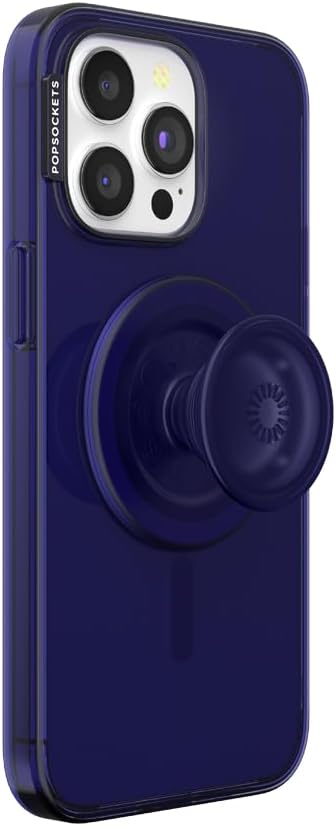 PopSockets iPhone 15 Pro Max Phone Case with MagSafe, Wireless Charging Compatible, Navy Blue - Opalescent Clear
