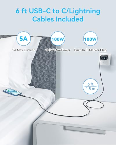 MINLU 65W USB C Charger Block,GaN 3-Port Compact Fast PPS Type C Wall Charger with 6Ft 100W 2 in 1 USB-C/L Cable,Fast Charging for MacBook Pro/Air,iPad,iPhone 17/16/15 and More Series,Galaxy S24 UItra - Image 4