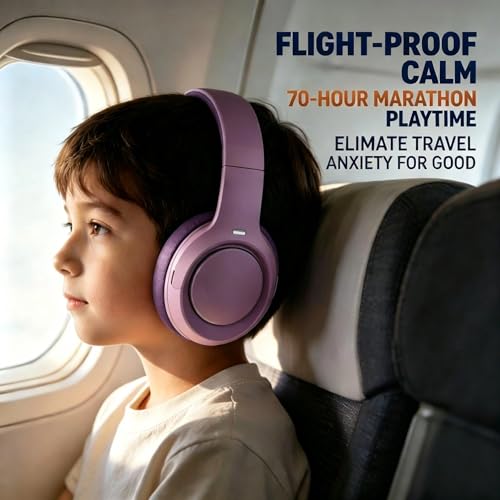 Hybrid Active Noise Cancelling Headphones, 72H Play Time, Deep Bass Bluetooth 6.0, Over Ear ANC Headphones Wireless for Girls Ladies Travel/Airplane/Office (Purple)