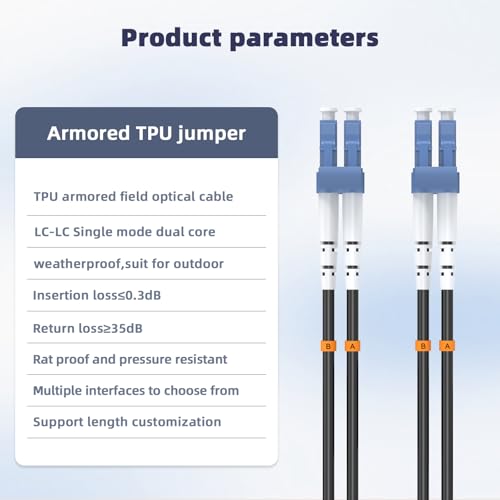100ft 100feet 30m LC to LC Outdoor Armored Duplex 9/125 SM Fiber Optic Cable Jumper Optical Patch Cord Singlemode 30Meters 100ft LC-LC