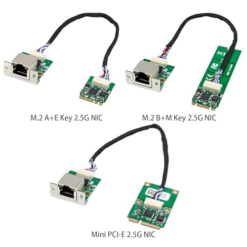 M.2 A+E Key to 2.5G Ethernet Adapter - NIC with Intel I226V, 100/1000/2500 Mbps RJ45 Stable Connection Cable Length 20cm, Compatible with OpenWRT | Windows | Linux | Server | PC | SBC (A+E with Screw)