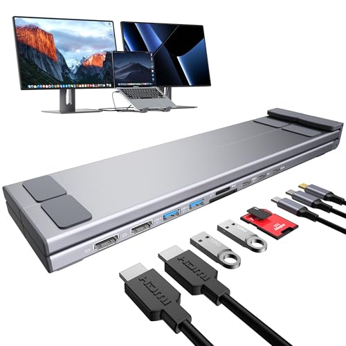 Mukiya USB C Docking Station Dual Monitor, 9 in 1 Laptop Stand with 2 HDMI