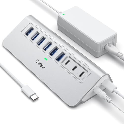 intpw Powered USB Hub 10Gbps, 9-Port USB 3.2/USB C Hub, 65W Power Adapter - Image 2