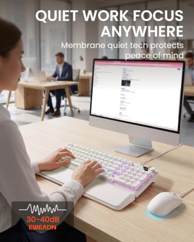 EWEADN Wired Keyboard and Mouse Combo with Detachable Wrist Rest - White - Image 4