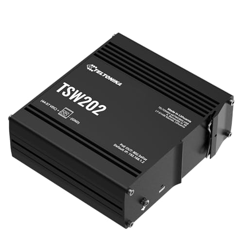 Teltonika TSW202 TSW202000001 Managed PoE+ Ethernet Switch, 8 Gigabit Ethernet Ports, 2 SFP Ports, Layer 2 with Layer 3 Features, PROFINET Certified, DIN Rail Mountable