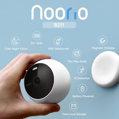 Noorio B211 Security Camera Indoor Outdoor Wireless 2K+ Camera for Home Security, Motion Activated Security Camera Spotlight Color Night Vision 16GB Local Storage Compatible with Alexa Magntic