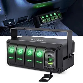 Nilight 4 Gang Rocker Switch Box w/Voltmeter PD Type C and USB Socket
