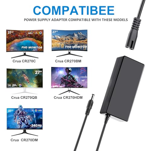 TAIFU 12V AC Adapter Charger for Crua CR270C CR270BM CR270DM CRUA 27" Full HD Curved Gaming Monitor BSY BSY048A120400U W BSY048A120400UW Power Supply Cord