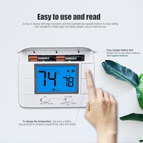 Aowel Non-Programmable Thermostat for Home & House, up to 1 Heat or 1 Cool