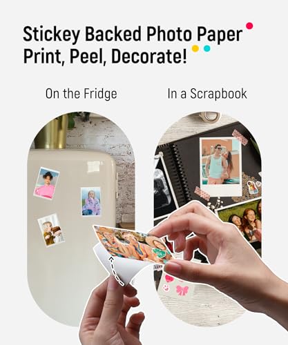 Liene Pearl K100 2x3” Photo Printer, Mini Instant Portable Color Picture Printer Bundle 50 Zink Adhesive Paper, Bluetooth 5.2 Compatible w/iOS & Android Small Phone Sticker for iPhone Smartphone White