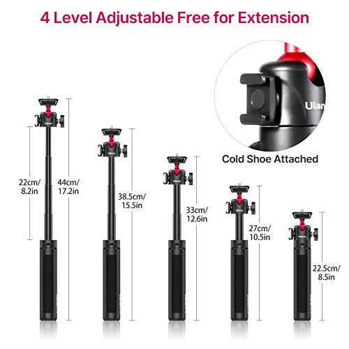 ULANZI MT-16 Extendable Mini Camera Tripod, 4 Levels Adjustment 360° Ball Head Cold Shoe Lightweight Portable Vlog Travel Selfie Stick Handle Grip Desktop Webcam Tripod for DSLR Action Camera