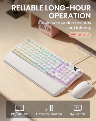 EWEADN Wired Keyboard and Mouse Combo with Detachable Wrist Rest - White - Image 7