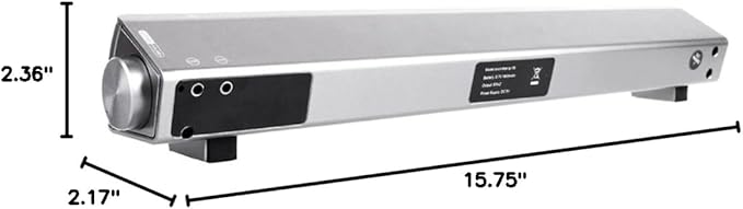 Powerful Portable Soundbar for iMac MacBook PC iPhone Bluetooth 3.0 +EDR, Speakerphone, Powerful 1800mAh Lithium Battery, Super Bass, 3D Stereo Surround Sound 2.0 Channel, Home Cinema System (Silver)