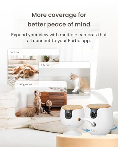 Furbo [New Mini 360° Camera + Mini Cam [New Subscription Required at Setup] (2-Camera Bundle Nanny Subscription): Pet Safety Alerts, Dog & Cat Cameras with Speaker, Phone App & Night Vision