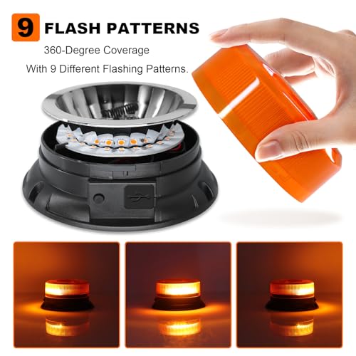 AnTom Magnetic Wireless Strobe Light Amber Warning Beacon Light for Trucks