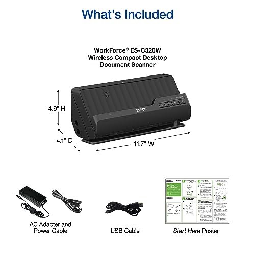 Epson Workforce ES-C320W Wireless Compact Document Scanner Duplex 20-pg ADF