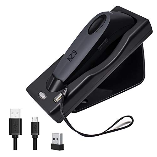 2D Bluetooth Barcode Scanner with Charging Base Dual 2.4G Wireless + Bluetooth 1D 2D Barcode Scanner QR PDF417 Data Matrix UPC Rechargeable Bar Code Scanner for Laptops/PC/Android/Apple iOS