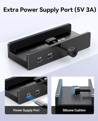 ORICO 5-Port Aluminum Clamp USB3.2 Hub, 10Gbps USB Splitter for Desk