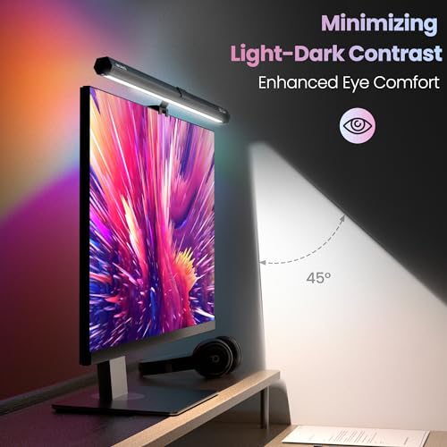 Quntis Monitor Light RGB PRO Backlight, Eye-Care Dual Light Computer Light Bar Gaming Office Desk Lamp, 15 Modes Dimmable Backlight, 3 Color Temperature Adjustable Brightness, Ra95 Screen Light Bar