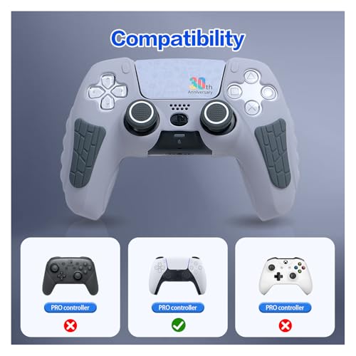 ECHZOVE PS5 Controller Cover Case – 30th Anniversary Limited Edition Protective Silicone Skin for PlayStation 5 Controller, Anti-Slip, Sweat-Resistant, Shockproof Grip Case (Light Grey)