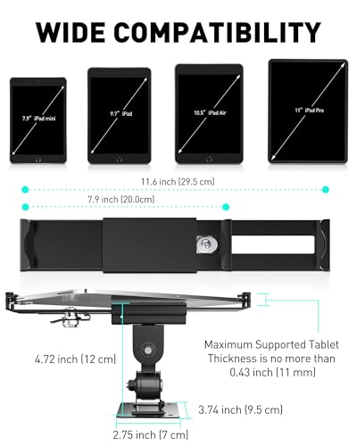 AboveTEK Tablet Wall Mount -360° Rotation iPad Wall Holder for Retail & Business, Anti Theft iPads Stand Fits 7"-11" Tablets Including iPad Pro/Air/Mini, Galaxy Tab - Security Lock & Key - (Black)