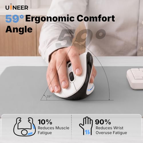 Uineer Ergonomic Wireless Vertical Mouse, 3-Mode Bluetooth 5.0/4.0 & 2.4GHz