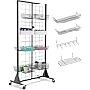 1-Pack Grid Wall Panels, 2' X 5.5' Ft Gridwall Panel Display Stand, Heavy Movable Floorstanding Detachable Gird Wall Panels,Suitable for Art Fairs(Lncludes 4-Pack Mesh Accessories)