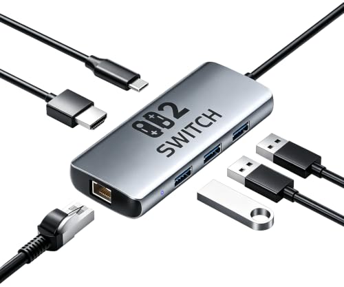 Bemkiru Aluminum Alloy 6-in-1 Switch 2 Portable Dock with 1000M Ethernet