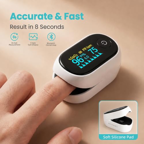 Fingertip Pulse Oximeter with Bluetooth App Blood Oxygen Tracking