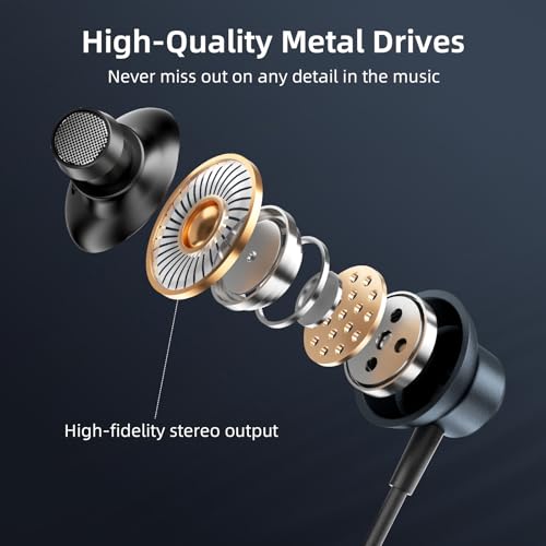 Wired Earbuds with Noise Isolating Fit, Deep Bass Stereo Wired Earphones, 3.5mm Jack Plug in Headphones with in-Line Mic for Clear Calls, Compatible with PC, Laptop, Gaming