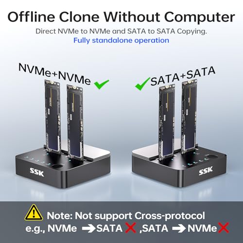 SSK NVMe & SATA SSD Cloner M.2 Duplicator Dual Bay Dock SSD to USB Adapter