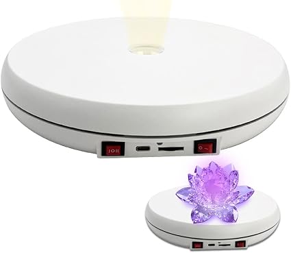 JAYEGT Motorized Rotating Display Stand with LED Light , 10 inch /55lbs Load, 360° Electronic Turntable Display Stand for Photography Products Shows, Jewelry, Watch (White / White Light / Wired)