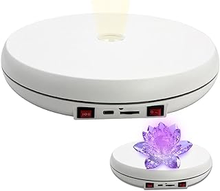 JAYEGT Motorized Rotating Display Stand with LED Light , 10 inch /55lbs Load, 360° Electronic Turntable Display Stand for Photography Products Shows, Jewelry, Watch (White / White Light / Wired)