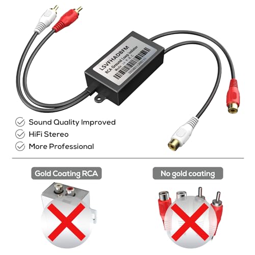RCA Noise Filter Hum Eliminator Ground Loop Noise Isolator Feedback Loop Isolator for Stereo Home Theater Car Audio Player Eliminate Hum from Car Audio Systems/Home Stereos